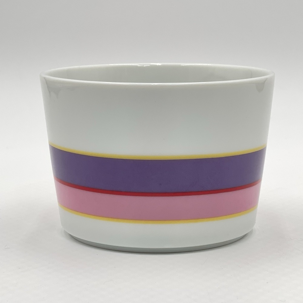 Vintage 1980s FTDA Ceramic Cylinder Vase Purple Pink White Stripes